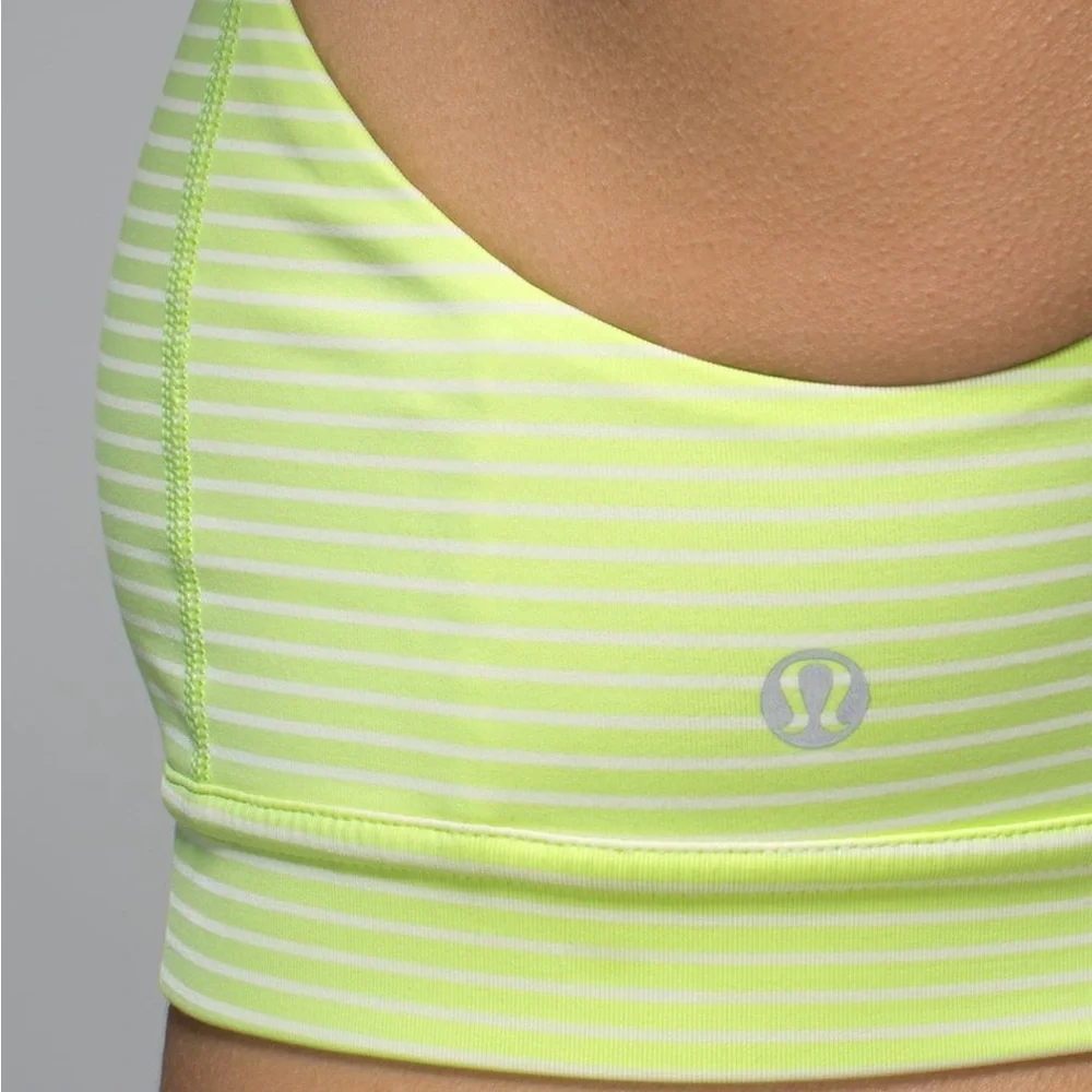 ✅ Lululemon All Sport Bra Adjustable Hyper Stripe Mint Zest Medium Support